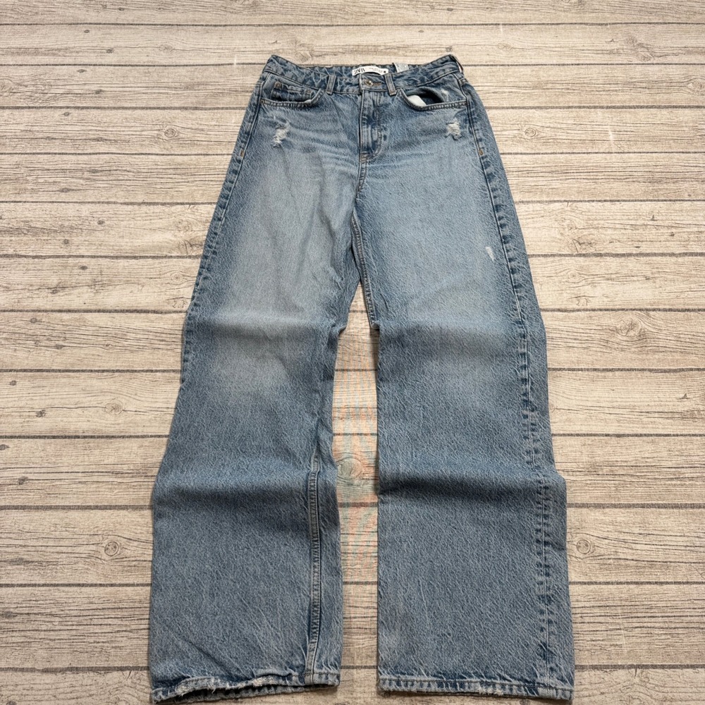 Zara Jeans Women's 4 Blue Denim High Rise Wide Leg Baggy Fit Light Wash Cotton